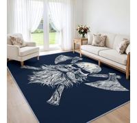 Alfombra estampada Vikinga lavable a máquina para adolescentes y adultos, alfombra azul marino, esqueleto, calavera y hacha de guerra, antideslizante, suave, para salón, comedor, dormitorio, 140 x 200