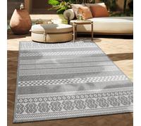 Alfombra exterior de tejido plano, diseño moderno, estilo boho y étnico, resistente a la intemperie, para uso en exteriores, de forma redonda y tamaño 200 cm