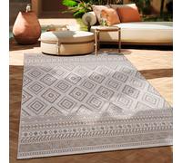 Alfombra exterior de tejido plano, diseño moderno, estilo boho y étnico, resistente a la intemperie, para uso en exteriores, de forma redonda y tamaño 200 cm