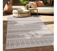 Alfombra exterior de tejido plano, diseño moderno, estilo boho y étnico, resistente a la intemperie, para uso en exteriores, de forma redonda y tamaño 200 cm