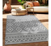 Alfombra exterior de tejido plano, diseño moderno, estilo boho y étnico, resistente a la intemperie, para uso en exteriores, de forma redonda y tamaño 200 cm