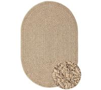 Alfombra exterior Unyqoos® con apariencia de yute, modelo Buin: ovalada con diseño cuadrado, aspecto natural, resistente a la intemperie y a los rayos UV, 140 x 200 cm