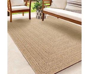 Alfombra exterior Unyqoos® Kansas – Aspecto de yute, resistente a la humedad y a los rayos UV, robusta y fácil de limpiar, diseño natural, 200 x 290 cm