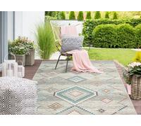 Alfombra exterior Unyqoos® Palma – apta para interiores y exteriores, resistente a los rayos UV y al agua, reversible, fácil de limpiar, diseño étnico en tonos beige y turquesa, 120 x 170 cm