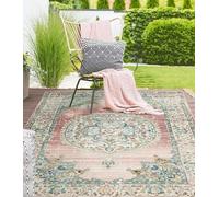 Alfombra exterior Unyqoos® Palma: reversible, resistente a la intemperie, a los rayos UV y al agua, fácil de limpiar, diseño geométrico oriental, color rosa, 80 x 150 cm