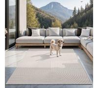 Alfombra exterior Unyqoos® Santo Plus: resistente a la intemperie, de polipropileno, con diseño bohemio en 3D, color crema, de 120 x 160 cm, ideal para balcón y salón