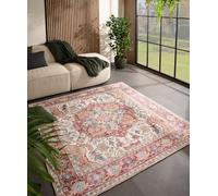 Alfombra exterior Unyqoos® Valenca Fino – Estilo vintage, cuadrada, 200 x 200 cm, color crema/rojo, diseño de rejilla 3D, lavable, para interior y exterior