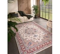 Alfombra exterior vintage Unyqoos® Valenca Nova – Crema/Rojo, 200 x 290 cm, lavable, con diseño 3D para interiores y exteriores