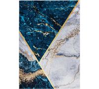 Alfombra gris, crema, azul. Mazovia: alfombra moderna y geométrica para sala de estar, dormitorio u oficina. Se puede lavar en la lavadora. 160 x 230 cm