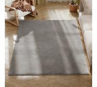 Alfombra HOMCOM para salón, 160x120 cm, pelo largo, lavable a máquina, antideslizante, piel sintética, para salón, dormitorio Gris claro