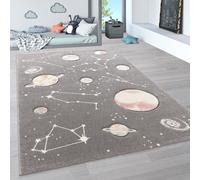 Alfombra infantil, alfombra de juego para habitación de niños con motivos de planetas y estrellas, color gris, tamaño 120x170 cm