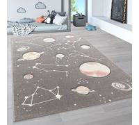 Alfombra infantil, alfombra de juego para habitación de niños con motivos de planetas y estrellas, de color gris, tamaño 133 cm cuadrado