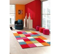 Alfombra infantil, alfombra de juego para habitación de niños, diseño a cuadros, multicolor, con los colores rojo, turquesa, naranja, crema y verde, además de rosa. Tamaño: 80x150 cm