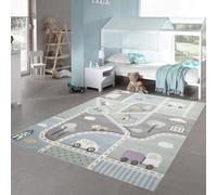 Alfombra infantil, alfombra temática de calles y coches, ideal para niños, color azul y verde. Dimensiones: 140 x 200 cm
