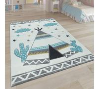 Alfombra infantil, colores pastel para habitación de niños, diseño de tipi indio en 3D, en tonos crema y gris, tamaño 160x230 cm