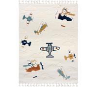 Alfombra infantil Mazovia: Alfombra de juego con motivos de aviones y nubes, color crema y multicolor. Alfombra suave de algodón para habitaciones infantiles. Adecuada para personas con alergias y com
