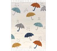 Alfombra infantil Mazovia, diseño "Parasol", color crema y motivos coloridos. Alfombra suave de algodón, certificada , ideal para habitaciones infantiles. Apta para personas con alergias y compatible 