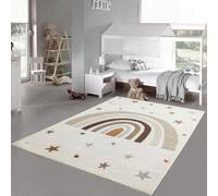 Alfombra infantil, suave alfombra con arcoíris y estrellas en color crema. Tamaño: 140 x 200 cm