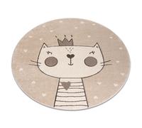Alfombra KIDDO 6106 circulo crema gatito corona para niños sensorial circulo 120 cm