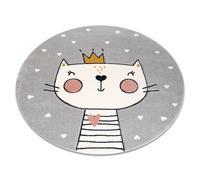Alfombra KIDDO 6106 circulo gris claro / blanca gatito corona para niños sensorial circulo 160 cm