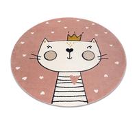 Alfombra KIDDO 6106 circulo rosa claro / blanca gatito corona para niños sensorial circulo 140 cm