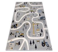 Alfombra KIDDO 6111 gris claro / blanca calles construcción para niños sensorial 160x220 cm