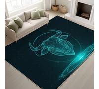 Alfombra lavable a máquina, 120 x 160 cm, diseño de dibujos animados, minimalista, antideslizante, cabeza de toro, tauro, pelo corto, para comedor, cocina, oficina