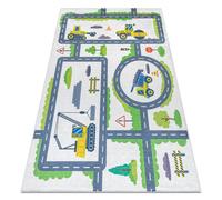 Alfombra lavable BAMBINO 2338 Excavador calles para niños antideslizante - blanco / verde 200x290 cm
