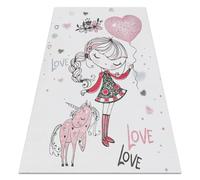 Alfombra lavable BAMBINO 2644 Niña unicornio para niños antideslizante - blanco / rosado 200x290 cm