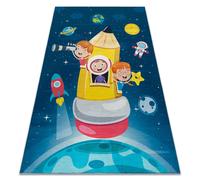 Alfombra lavable BAMBINO 42810 Cohete planetas para niños antideslizante - azul / marrón 140x200 cm