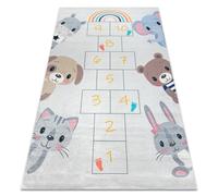 Alfombra lavable BAMBINO 43092 Animales números para niños antideslizante - gris / amarillo 80x150 cm