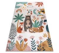 Alfombra lavable BAMBINO 61410 Animales estrellas nubes para niños antideslizante - crema / verde 200x290 cm