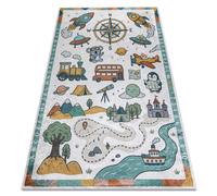 Alfombra lavable BAMBINO 61420 Viajes alfabeto números para niños antideslizante - crema / verde 200x290 cm