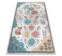 Alfombra lavable BAMBINO 61440 rayuela números globos para niños antideslizante - crema / verde 80x150 cm