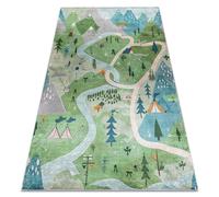 Alfombra lavable BAMBINO 61550 Bosques calles montañas para niños antideslizante - verde / gris 120x170 cm
