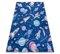 Alfombra lavable BAMBINO 61580 Cohete espacial para niños antideslizante - azul marino / naranja 140x190 cm