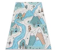 Alfombra lavable BAMBINO 61590 Río vías tren para niños antideslizante - crema / azul 80x150 cm