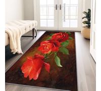 Alfombra lavable de pasillo 80 x 150 cm - Oscuro Luminosa Romántica Flores Rosas Hojas Verdes Alfombra Cocina Alfombra Salón Dormitorio Alfombra de Camino Alfombra de pasillo Antideslizante Pelo Corto