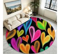 Alfombra lavable de pelo corto, redonda, 120 cm, moderna, divertida, neón, corazón, terraza, alfombra decorativa para salón, dormitorio, con parte inferior antideslizante, para habitación de los niños