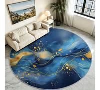 Alfombra lavable de pelo corto, redonda, 200 cm, moderna, con detalles en oro fluido, para terraza, salón, dormitorio, con parte inferior antideslizante, para habitación de los niños, adolescentes