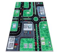 Alfombra lavable JUNIOR 52052.802 Ciudad calles para niños antideslizante - verde / negro 200x290 cm