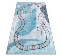 Alfombra lavable JUNIOR 52243.801 Vías del tren para niños antideslizante - azul 80x150 cm