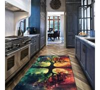 Alfombra Lavable Tree of Life 140x200 Magic Trees Accesorios salón Dormitorio Suave Pelo bajo Antideslizante Fantasy decoración Interior Cocina Comedor