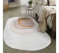 Alfombra Mazovia, color beige, diseño abstracto. Ideal para sala de estar, dormitorio, comedor o oficina. Tejido de microfibra de bajo pelo. Diseño irregular. Forma irregular, color blanco. Dimensione