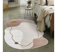 Alfombra Mazovia, color beige, diseño abstracto. Ideal para salón, dormitorio, comedor o oficina. Tejido de microfibra de bajo pelo. Diseño irregular. Forma irregular, color blanco. Dimensiones: 140x2