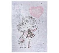 Alfombra Mazovia Koberec para niños, diseño de personaje, color rosa y gris, 160x230 cm, pelo corto, fácil de limpiar, ideal para la habitación infantil