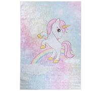 Alfombra Mazovia Koberec para niños, diseño de unicornio, color rosa, 160x230 cm, pelo corto, fácil de limpiar, ideal para la habitación infantil