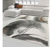 Alfombra moderna abstracta para sala de estar, con motivos circulares en tonos crema y gris. Tamaño: 120x170 cm