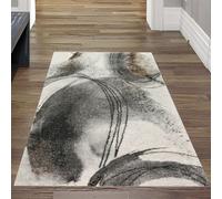 Alfombra moderna abstracta para sala de estar, con motivos circulares en tonos crema y gris. Tamaño: 80x150 cm