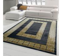 Alfombra moderna con borde clásico en color y dorado, tamaño: 160 x 230 cm